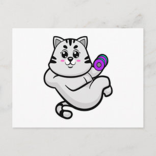Carte Postale Chat en culturiste avec haltère