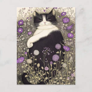 Carte Postale Chat en fleurs