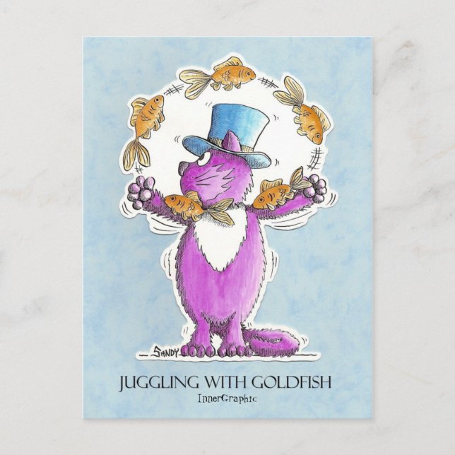 Carte Postale Chat en jonglerie avec Goldfish fermer trim 22 2 2 (Devant)