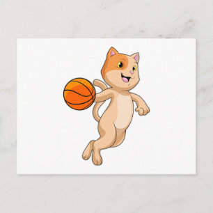 Carte Postale Chat en joueur de basketball avec ballon de basket