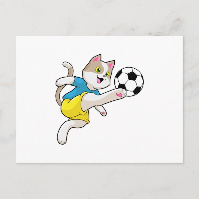 Carte Postale Chat en joueur de football avec ballon de football (Devant)