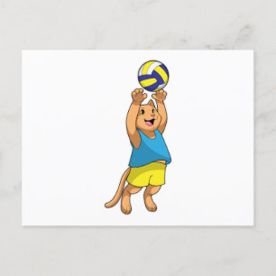 Carte Postale Chat en joueur de volley-ball avec ballon de volle