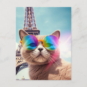 Carte Postale Chat en Lunettes de soleil à Paris
