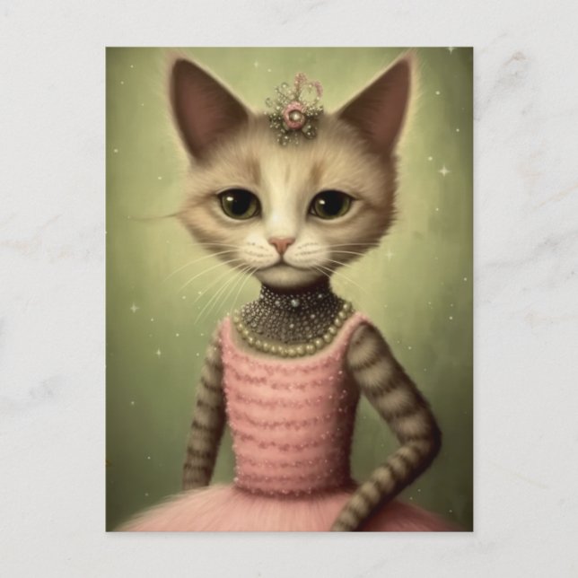 Carte Postale Chat en Robe Rose Adorable (Devant)