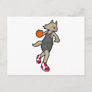 Carte Postale Chat en tant que joueur de basket-ball avec ballon