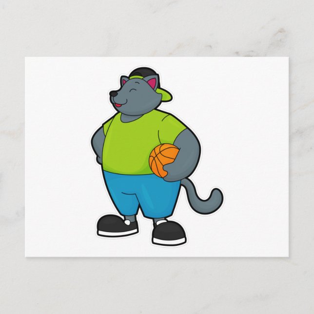 Carte Postale Chat en tant que joueur de basket-ball avec ballon (Devant)