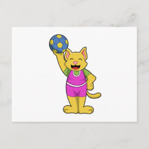 Carte Postale Chat en tant que joueur de handball avec ballon de