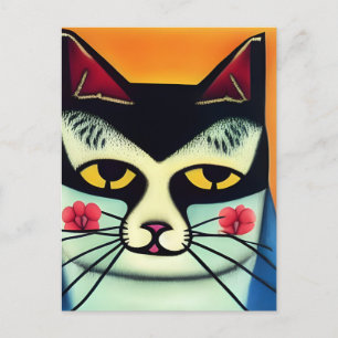 Carte Postale Chat en techniques mixtes 