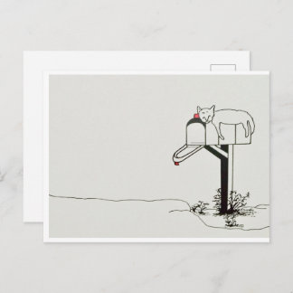Carte Postale Chat endormi en attente de courrier