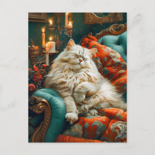 Carte Postale Chat endormi sur une chaise confortable à la lumiè