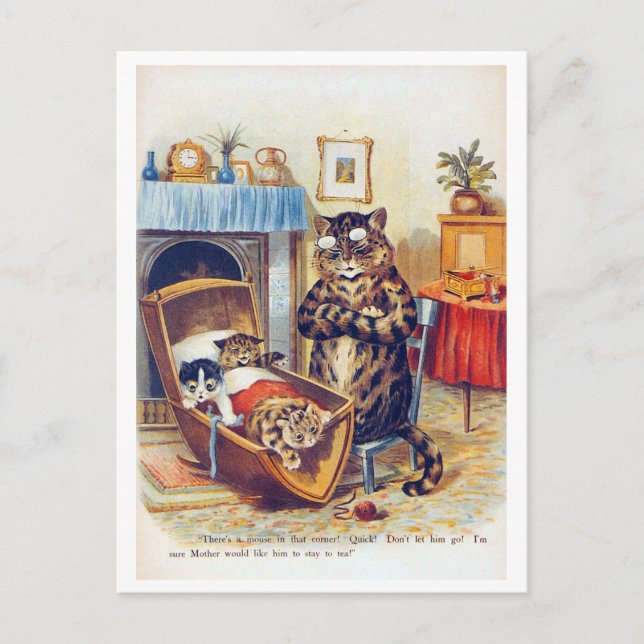Carte Postale Chat et chat bébé, Louis Wain (Devant)