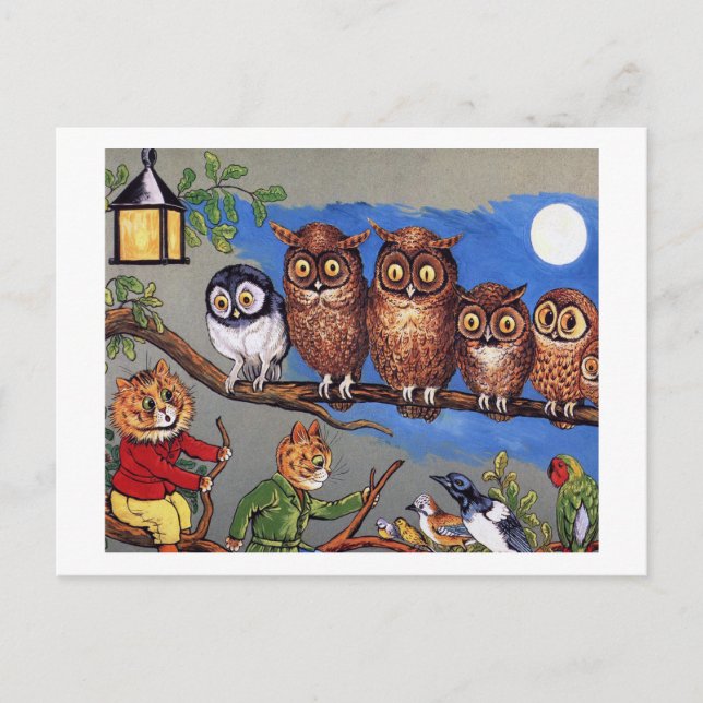 Carte Postale Chat et Chouette, Louis Wain (Devant)