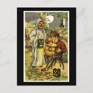 Carte Postale Chat et garçon noirs d'Halloween