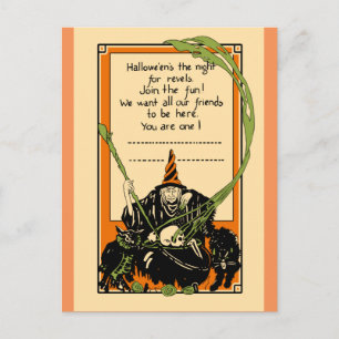 Carte Postale Chat et hibou vintage Cauldron noir
