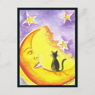 Carte Postale Chat et Lune