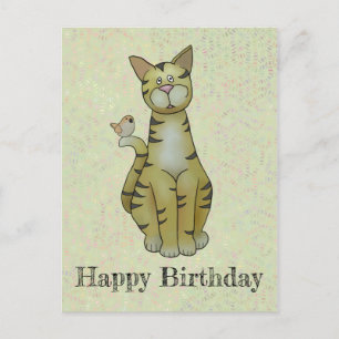 Carte Postale chat et oiseau