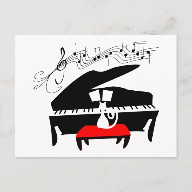 Carte Postale Chat et piano (Devant)