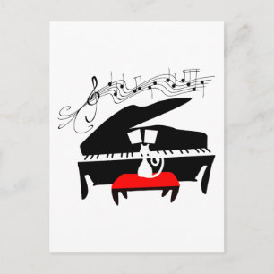 Carte Postale Chat et piano