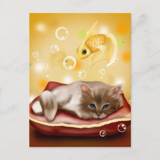 Carte Postale Chat et poisson