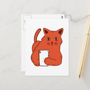 Carte Postale Chat Fantastique Adorable Avec un Téléphone Portab