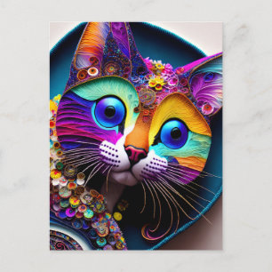Carte Postale Chat Fantastique Coloré