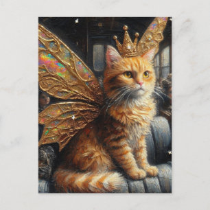 Carte Postale Chat fée assis dans un train vintage