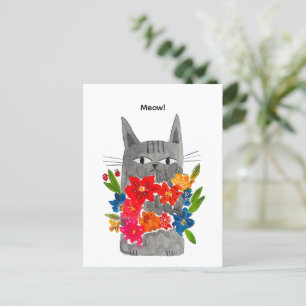 Carte postale Chat Fleur