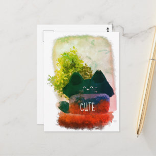Carte Postale Chat Fluffy Cachottier de Dessin Animé Mignon