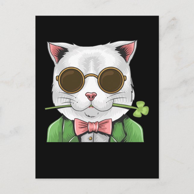 Carte Postale Chat gentleman Shamrock Hommes Femmes Fête de la S (Devant)