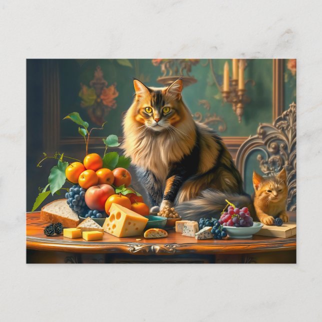 Carte Postale Chat gracieux dans l'art fruitier de la vie morte (Devant)
