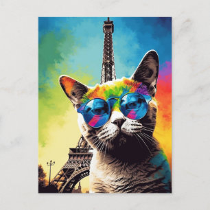 Carte Postale Chat gris en Lunettes de soleil à Paris
