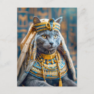 Carte Postale Chat habillé en reine Pharaon