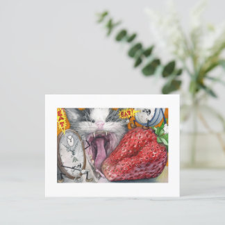 Carte Postale Chat, horloge et fraise