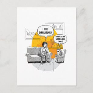 Carte Postale Chat Introverti Submergé Humour Meme Relatable