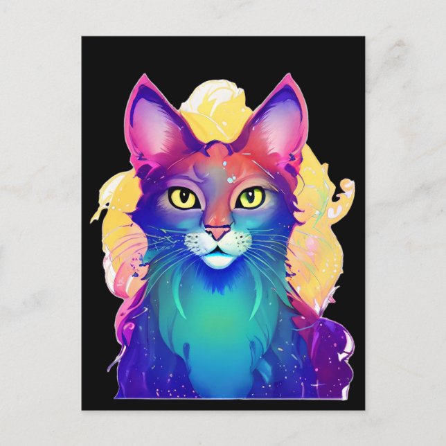 Carte Postale Chat jaune coloré (Devant)