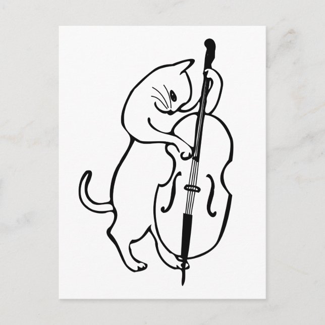 Carte Postale Chat jouant à la double basse (Devant)