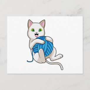 Carte Postale Chat Jouant avec de la Laine