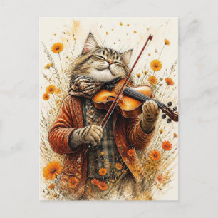 Carte Postale Chat Jouant du Violon