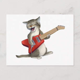 Carte Postale Chat Jouer de la guitare