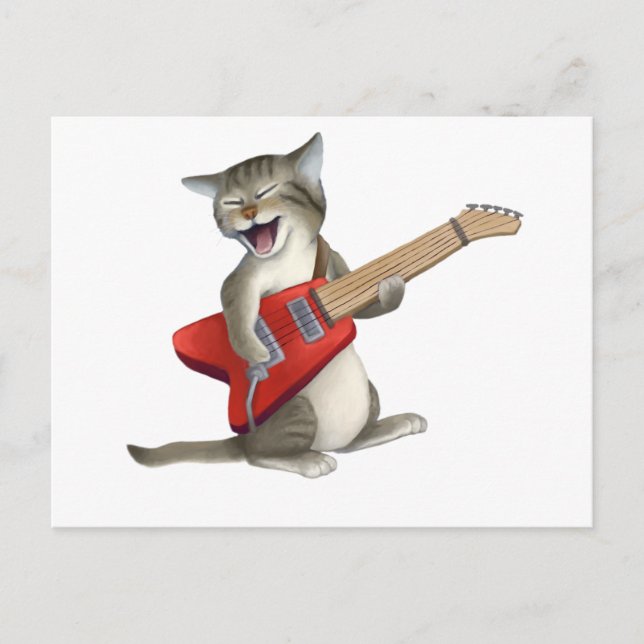 Carte Postale Chat Jouer de la guitare (Devant)