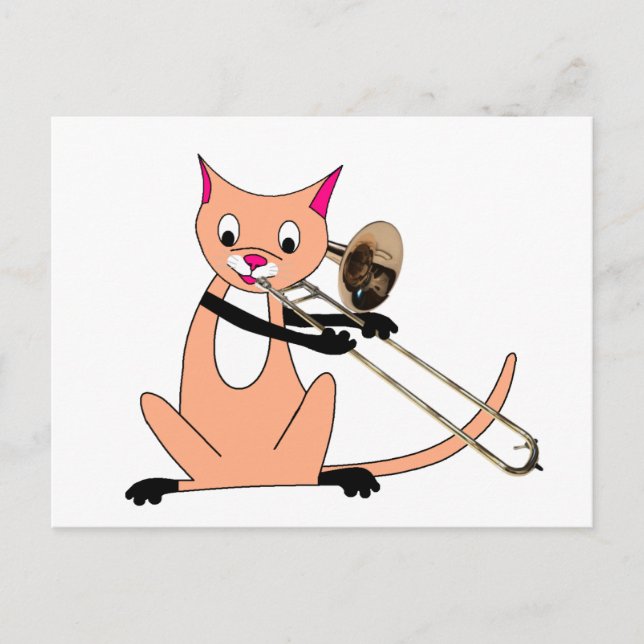 Carte Postale Chat Jouer le Trombone (Devant)