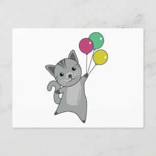 Carte Postale Chat Kitten Ballons mignons Animaux Gris Chats