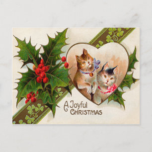 Carte Postale Chat Kitten Shamrock de coeur Holly