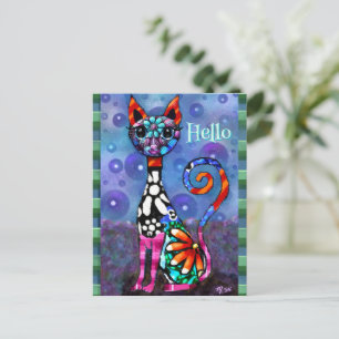 Carte Postale Chat Kitty Funky aux Grands Yeux Fantaisiste Perso