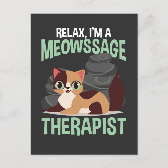 Carte Postale Chat Loving Stone Massage Thérapiste Kitty Fan (Devant)