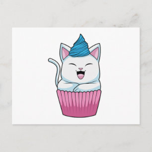 Carte Postale Chat Mangeant un Muffin