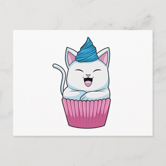 Carte Postale Chat Mangeant un Muffin (Devant)