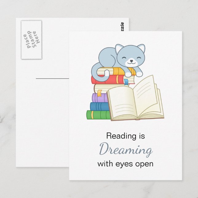Carte Postale Chat mignon au-dessus d'une citation de lecture de (Devant / Derrière)