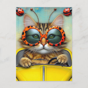 Carte Postale Chat mignon avec Polka Dot Lunettes de soleil voit