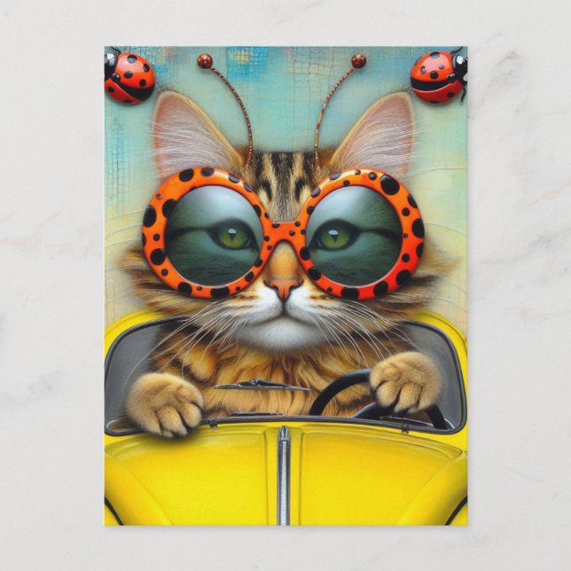 Carte Postale Chat mignon avec Polka Dot Lunettes de soleil voit (Devant)